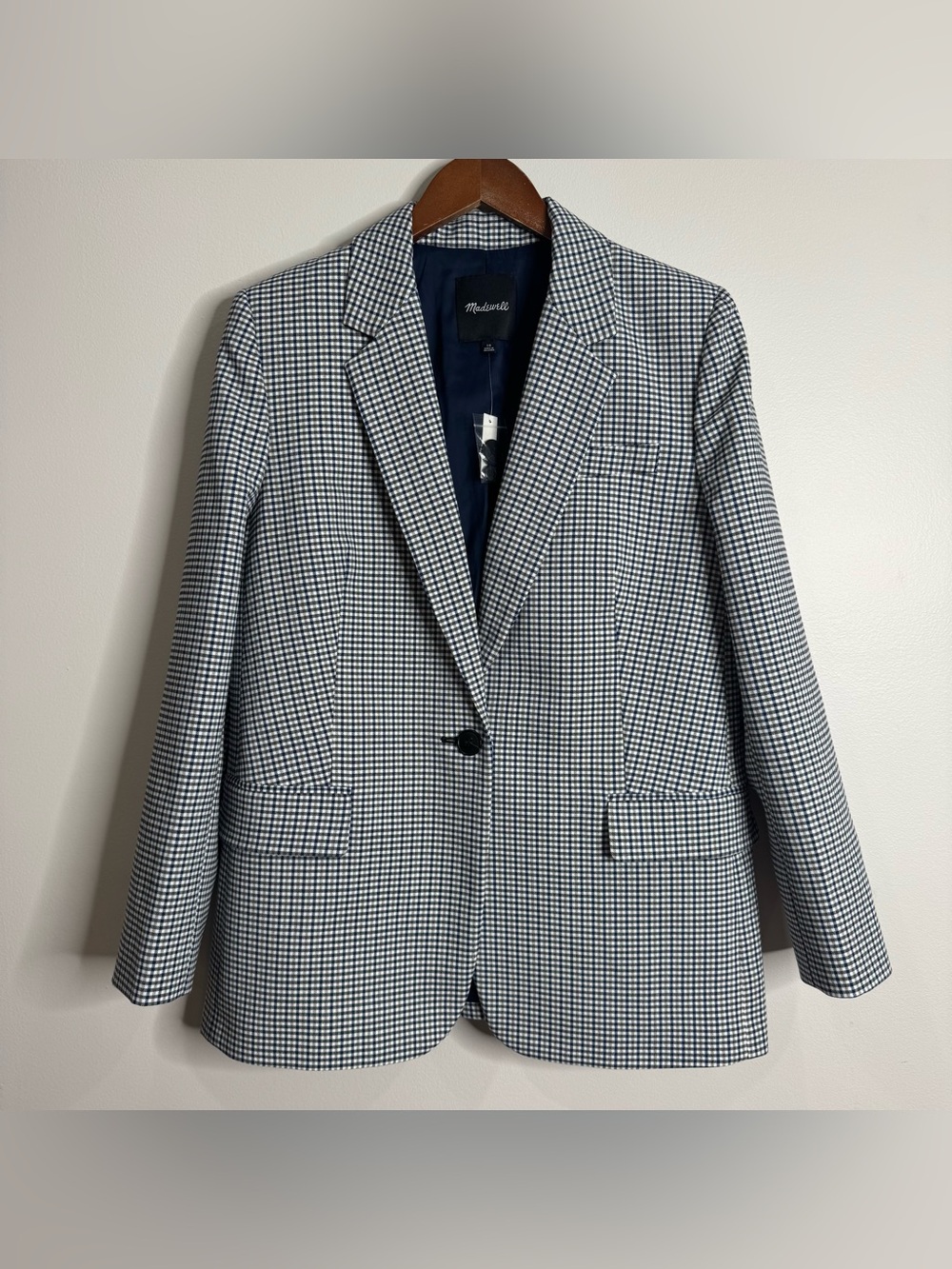 NWT Madewell Kline Wool Blend Check Print Single Breasted Blazer Size 10